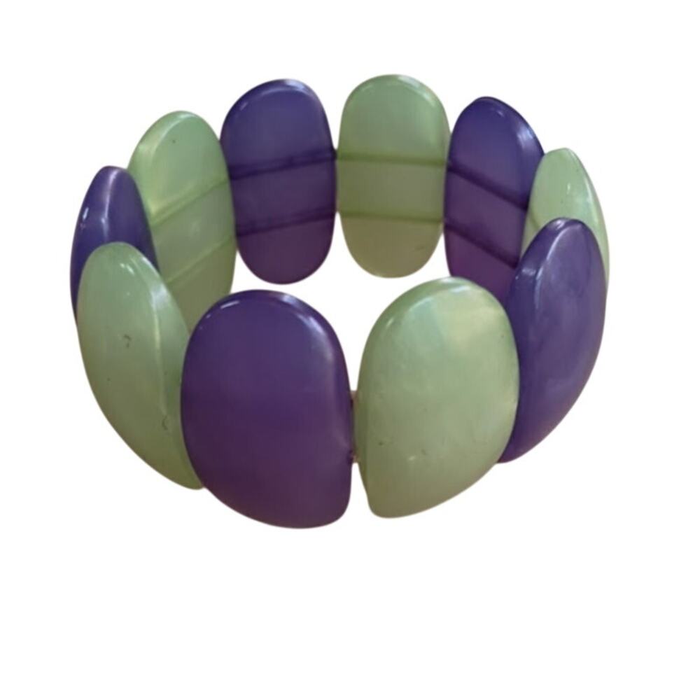 Vintage Lucite Stretch Bracelet in Purple and Green Colors